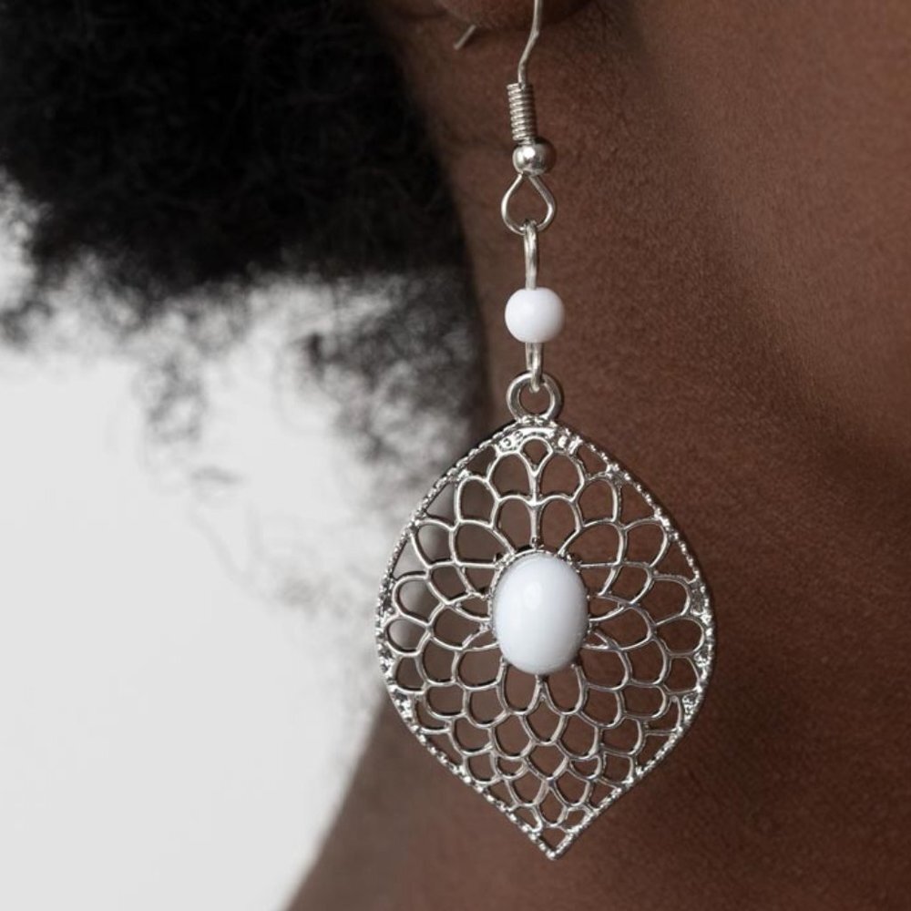 Perky Perennial - White Earrings